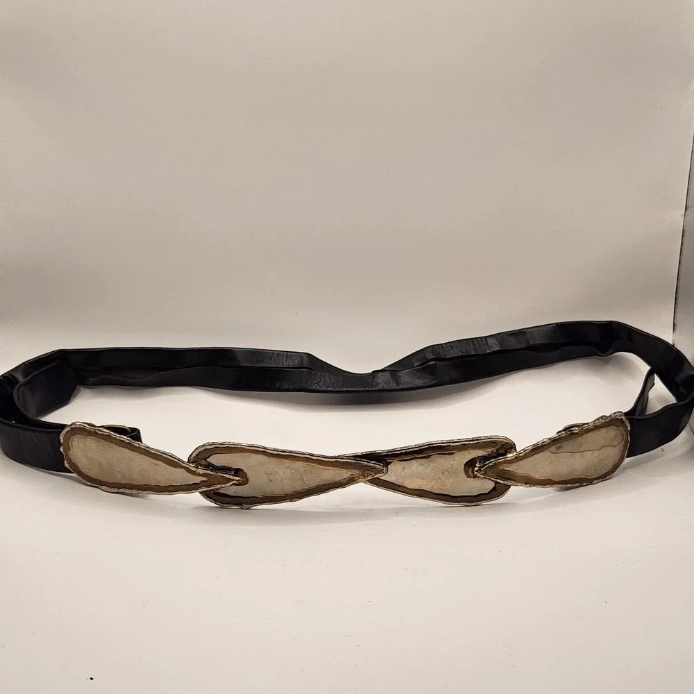 Bonnie Boynton Signed Vtg Brutalist Statement Belt Black Leather Artisan Metal
